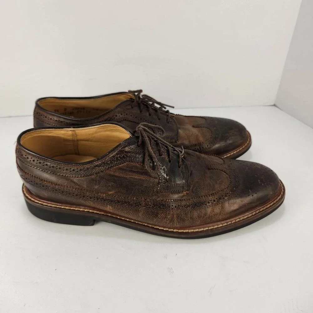 Martin Dingman Men's 9.5D Brown Leather Wingtip Derby Oxford Dress Shoes